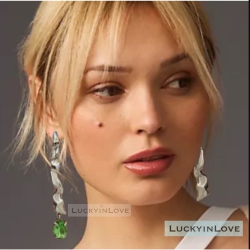 ALEXIS BITTAR• Mismatch Linear Crumpled Silver Blue Green Drop Earrings